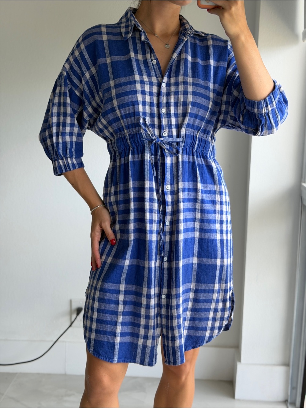 Zara Woman Navy and White  Button Shirt